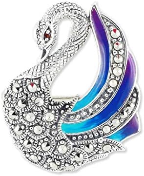 925 Sterling Silver and Switzerland Marcasite Swan Brooch Pin