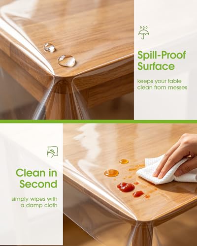 Image of Pureegg Clear Plastic Table Cover Protector - 100% Waterproof & Spill-Proof Table Cloth for Rectangle Table, Transparent Vinyl Tablecloth for Inside & Outside Dining, Party, 54 inch x 72 inch