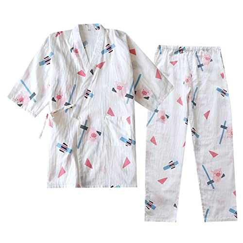 Comfortable Pure Cotton Womens Japanese Kimono Pajamas Suit Size M-O6