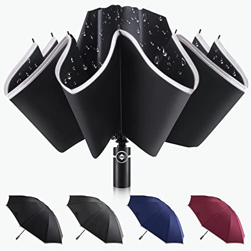 Bodyguard Inverted Umbrella Large Windproof Umbrellas for Rain Sun Travel Umbrella Compact with Reflective Stripe, Black-46 INCH