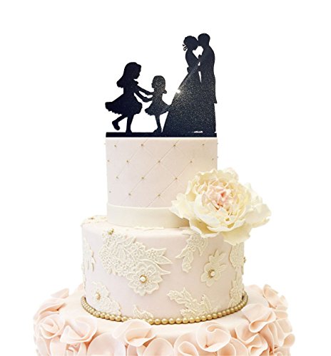 Wedding Anniverary Cake Topper couple Bride Groom with 2 Girls Dancing (2 Girls (Glitter Black))