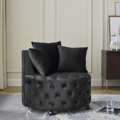 Sillón Redondo Plegable Terciopelo Negro miniatura 4