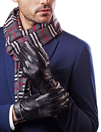 YISEVEN Herren Lederhandschuhe Gefüttert Touchscreen Warm Echtleder Handschuhe Lederhandschuhe Lammfell Autofahrerhandschuhe Herrenhandschuhe Männer Autohandschuhe Geschenke, Schwarz Mittel/9.0" Cover