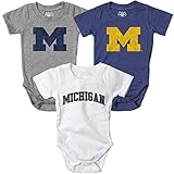 Wes and Willy Baby College Team 3 Pack of Cotton Rompers(Michigan Wolverines, 6 Month)