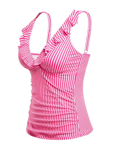 Image of Yonique Women's Tankini Top Only Tummy Control Bathing Suit Top Ruffle Swimsuit Top V Neck Swim Tank Top No Bottom