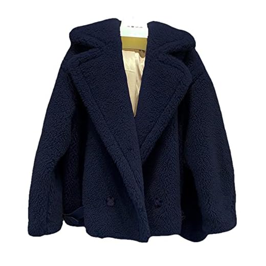 Vinterpäls Äkta Ull Alpacka Coat Kvinnor Tjock Päls Jacka Korta Ytterkläder Lady Streetwear - Navy, M Coat Bust 120cm