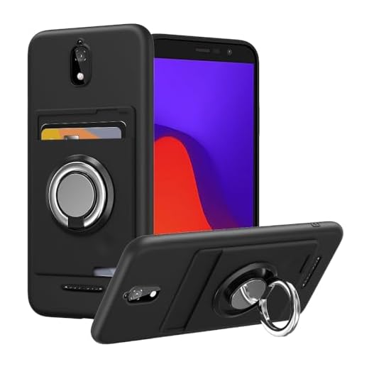 Anneey for Hot Pepper Serrano 3 Phone Case with Tempered Glass Screen Protector, Card Holder with Ring Stand case for Hot Pepper Serrano 3 A95B A95C A95J Cover - Black