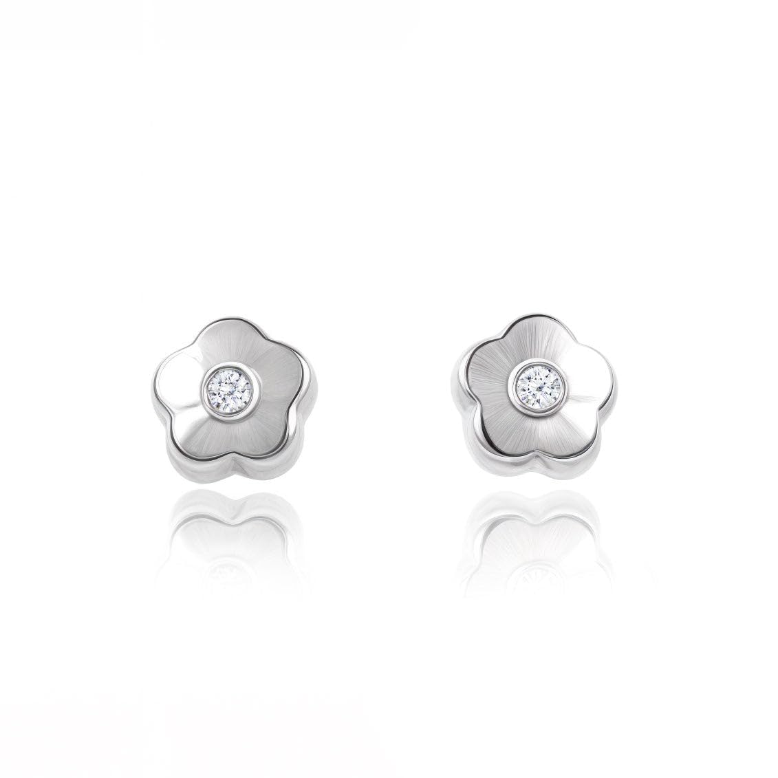 Pendientes Bebe Oro Blanco Margarita circon 5 petalos - Estuche Regalo - Certificado de Garantía - Mondepetit