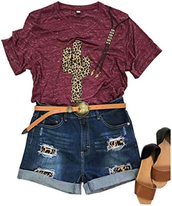 Anbech Cactus Shirt Women Novelty Funny Graphic Tees Summer Short Sleeve Casual Blouse Tops