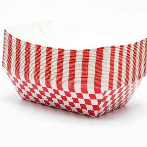 Yaure Joy 30 Pcs No Folding Required 2lb Gingham Party Supplies Disposable Paper Food Trays for Shower Wedding Tea Party Supplies Nacho Snack (Red)
