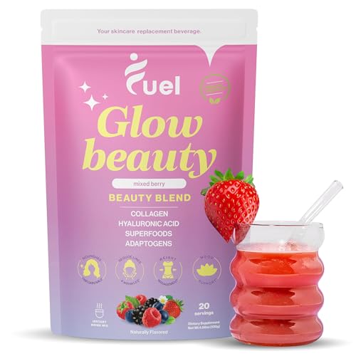 Image of Fuel Collagen Peptides Powder by Glow Beauty - Organic Powder Collagen Drinks for Women with Hyaluronic Acid and Biotin, Promotes Skin, Hair and Nail Health, Hydrolyzed Organic Collagen, Mixed Berry