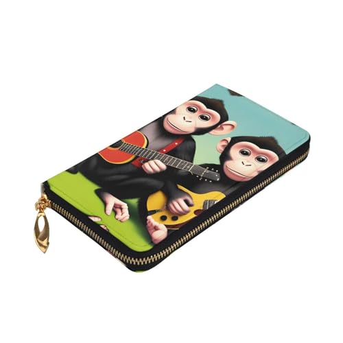 Monkey Music Picture Leather Long Clutch Wallet for Fashionable Girls and Women - Durable, Stylish, and Functional, Black, One Size3