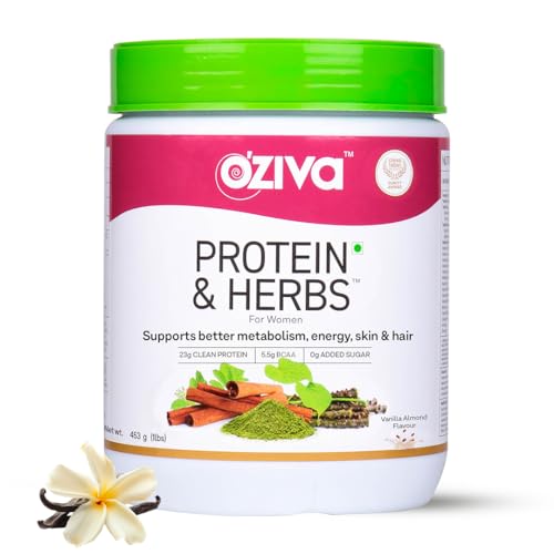 OZiva Protein & Herbs for Women (Vanilla Almond) I Manage Weight, Energy & Metabolism | Clean Protein, Shatavari, Green Tea I No Added Sugar, 1lbs (453gm) OZiva Protein & Herbs for Women (Vanilla Almond) I Manage Weight, Energy & Metabolism | Clean Protein, Shatavari, Green Tea I No Added Sugar, 1lbs (453gm)