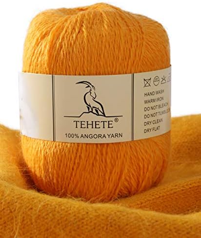 TEHETE 100% Angora Wool Yarn for Knitting and Crochet DK Double Knit, 50g, 325 m, 38 Colors, Soft and Fluffy -Orange,860