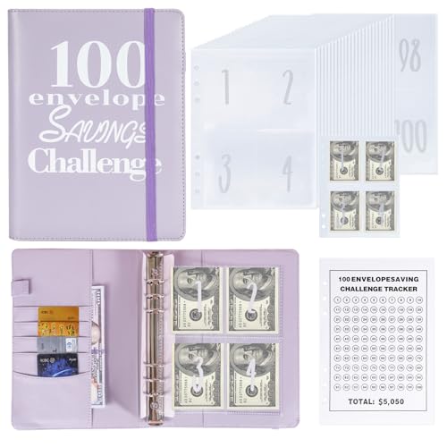 NICOOTH 100 Envelopes Money Saving Binder A5 Savings Challenge Book Easy and Fun Way to Save $5,050