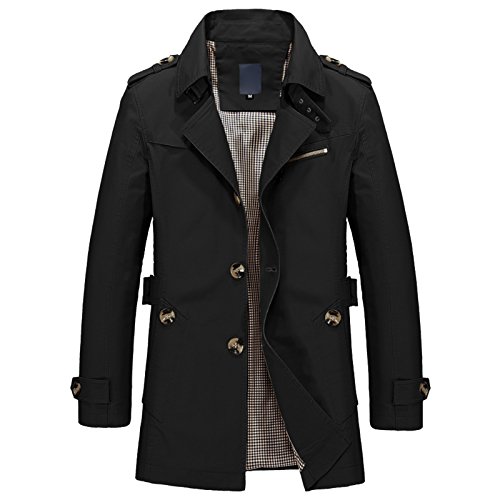 WSLCN Jaqueta Masculina Casaco Trench Coat Clássico Leve Blusão Corta Outono e Inverno Preto Tamanho