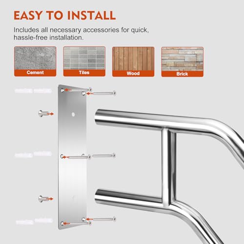 2025 Upgrade Handrails for Outdoor Steps Wall Mount Handrail, 304 Stainless Steel 1 to 3 Steps Stairs Anti-Slip Hand Rail, Deck Wall Mounted Grab Bars Suitable for Indoor, Garage, Porch, Garden by Gifeerory - Used condition - Image 6