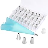 27-Piece Cake Decorating Tips Kits, OliveTech Professional Stainless Steel Icing Tip Set Tools with 2 Reusable Silicone Pastry Bag and 2 Reusable Coupler for Cakes Cupcakes Cookies Pastry