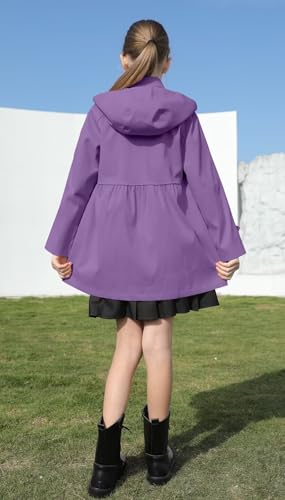 Image of Cromoncent Girl's Waterproof Hoodie Trench Coat Cute Dress Coat Outerwear, 3-12 Years