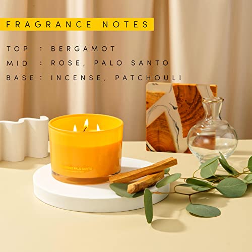 96North Luxury Palo Santo Candle | Large 3 Wick Jar Candle | Up To 50 Hours Burning Time | 100% Natural Soy Wax | Relaxing Aromatherapy Aesthetic Candles | Housewarming Gift For Men And Women #TOP3