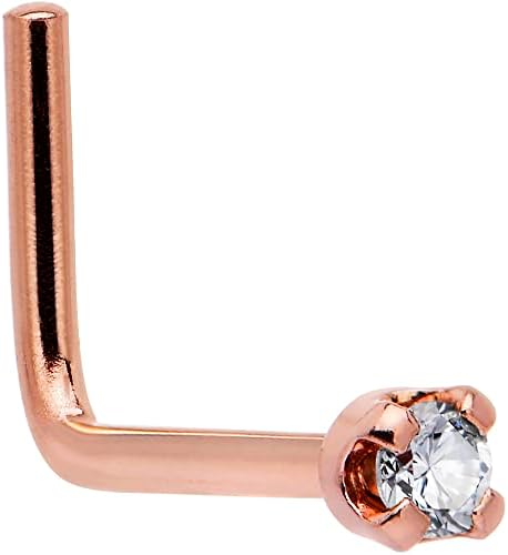 Body Candy 20 Gauge 1/4" at Bend 14k Rose Gold 1.5mm Diamond (0.015 cttw) L-Shaped Nose Ring Nose Stud