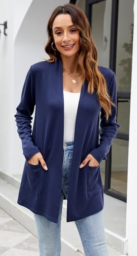 Image of Newchoice Womens Lightweight Long Sleeve Cardigans with Pockets Summer Casual Open Front Sweater Cardigan Duster