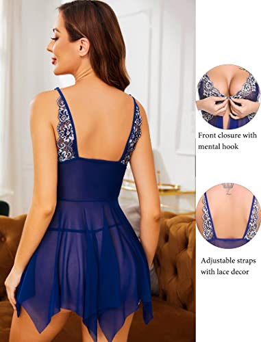 Avidlove Babydoll Lingerie For Women Sexy Lingerie Nightgown Lace Nighties Pajama For Women Blue #TOP1