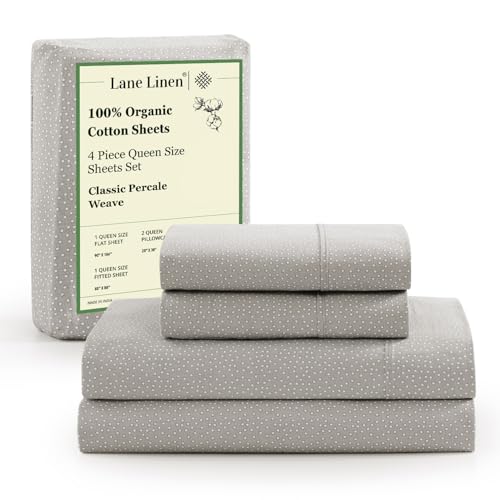 Image of LANE LINEN 100% Organic Cotton Queen Sheets, Fade Resistant Printed Soft & Comfy Luxury Cotton Sheets, Percale Weave, 15 inch Deep Pocket Available in Variety of Colors- Snowdrop