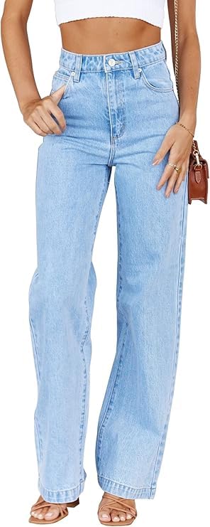 Women's High Waisted Wide Leg Jeans Baggy Mom Casual Denim Pants Stretchy Loose Fit Straight Leg Boyfriends Jeans Trendy