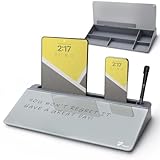 TOWON Small Tilted Desktop Glass Whiteboard, Notepad Computer Keyboard Stand with Dry Erase Board Surface, Desk Organizers with Accessories for Office, Home, School Supplies, Gray, 17 x 6 Inches