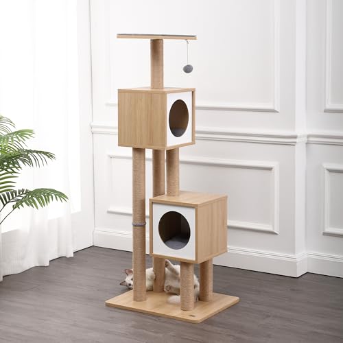 Árbol para gatos minimalista de 3 niveles de yute 56 pulgadas miniatura 6