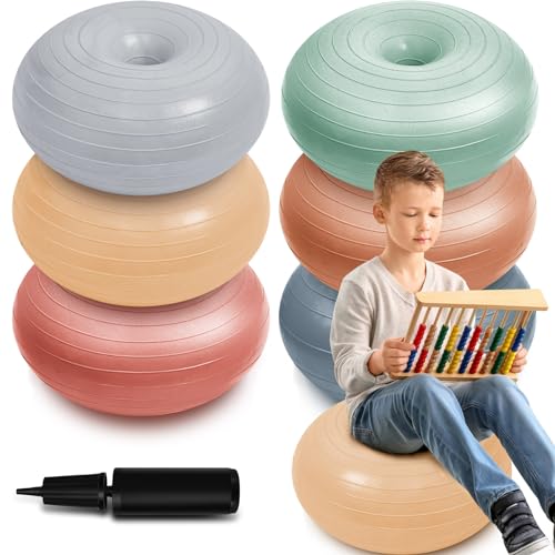 Image of Lewtemi 6 Pcs Flexible Seating for Classroom Elementary 20 Inch Yoga Ball Chairs Large Inflatable Donut Exercise Ball Chair Stability Balance Trainer with Inflator for Kids Student