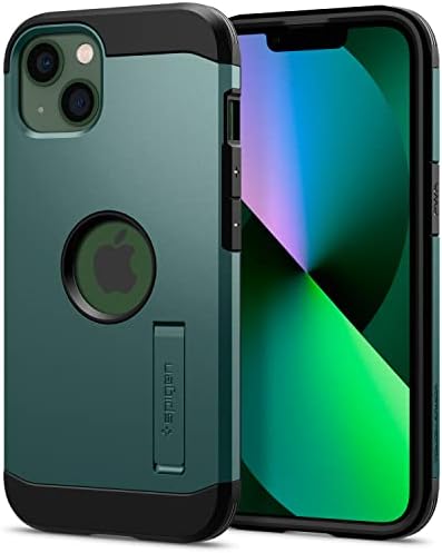Spigen Tough Armor [Air Cushion Technology] [Military Grade Shockproof] Case Compatible with iPhone 13 - Midnight Green