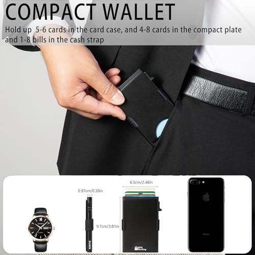 Image of Slim Card Holder Wallet for Men, Minimalist RFID Blocking Pop Up Wallet, Smart Metal Business Card Case Holds 12 Cards, Ultra-Thin Front Pocket Wallet, Gifts for Men