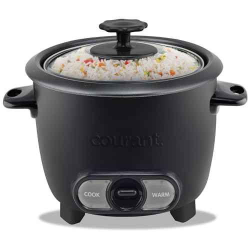 Courant Rice Cooker 8-Cup (Cooked), Removable Non-Stick Bowl, One Touch Rice Cooker, Black