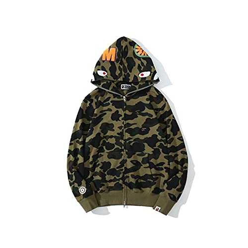 Camouflage shark jacket men's fall and winter cardigan zipper embroidery hooded sweater large size couple models