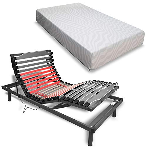 Duérmete Online Cama Articulada Eléctrica Reforzada 5 Planos Ergoluxe + Colchón Viscoelástico Ceclán, Gris, 90x190