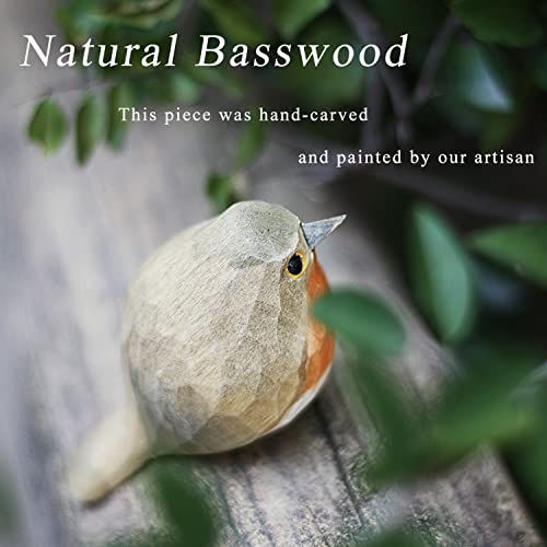 Weausup Handmade Wooden Carved Bird Decor Sculpted Hand-Painted Bird Figurines Small Home Decor Bird Statue Shelf Decor Bff Gifts For Bird Lovers(Robin) #TOP1