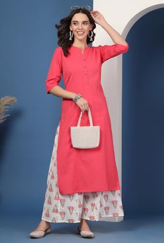 Image of Pistaa's Women's Regular Fit Cotton Solid Kurta Palazzo Set