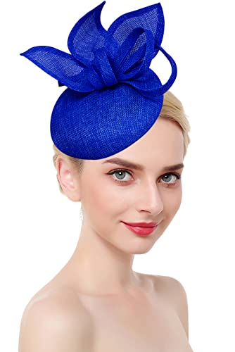 Paotit Sinamay Fascinators For Women Wedding Church Tea Party Hat Flower Kentucky Derby Hat Headband (03-Royal Blue), One Size #TOP1