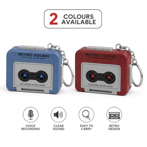 Image of Retro Mini Tape Recorder Keychain with 15 Second Voice Recording & Playback, Vintage Cassette Design, Funny Voice Message Keyring, Gift for Kids & Adults (Multicolor)