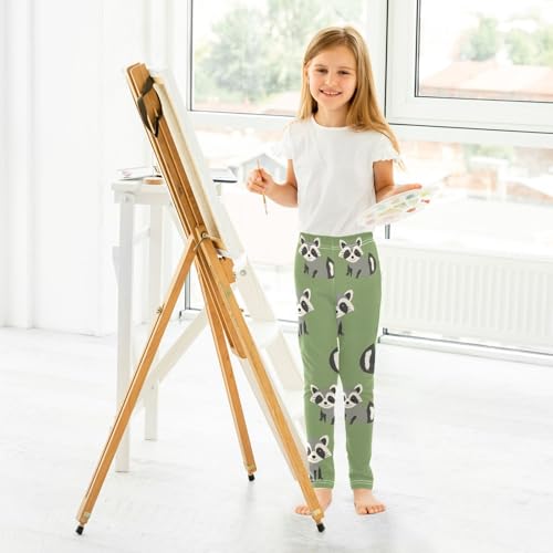 ALAZA Girls' Leggings Children's Yoga Pants Skinny Printed Dance Raccoon Green Comfortable 4T4