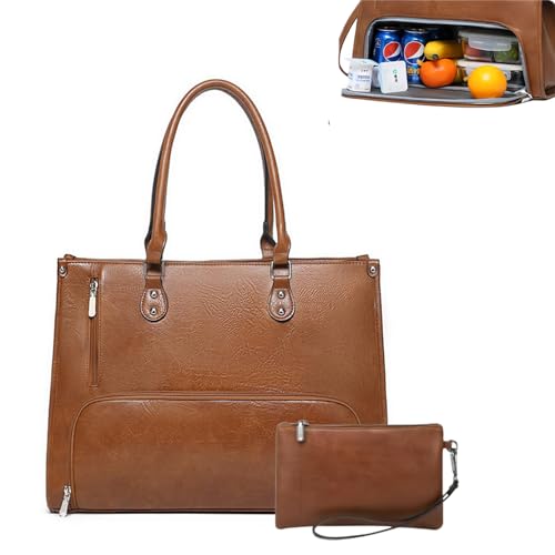Gkfhv Laptop Tote Bag for Women with Lunch Compartment, Quilted Work Bag Fits 15.6 Inch Laptop, Large Office Tote for Daily Commute