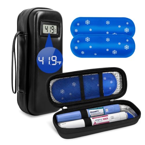 WIBOND Insulin & GLP-1 Travel Cooler Case with Temperature Display, TSA Approved Portable Medical Cooler for Ozempic Wegovy Mounjaro Zepbound Pens, Diabetic Medicine Cooler Bag with 2 Ice Packs