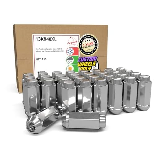 Wheel Accessories Parts Set of 32 XL Chrome 14x1.5 Lug Nuts Bulge Acorn Closed End 2.44" Long for Trucks 7/8 Hex, M14x1.5 Thread Lug Nut Kit (Chrome, 32 PC)