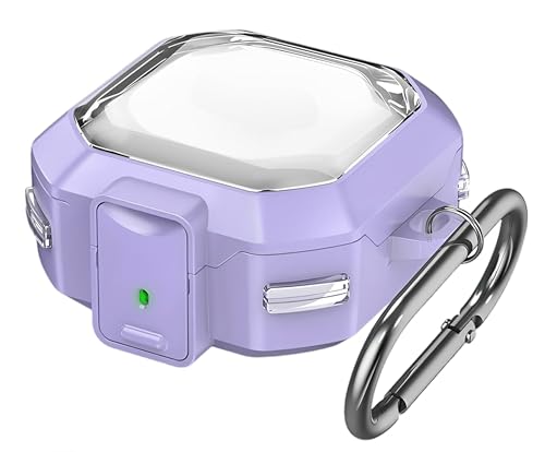 Image of Transparent Lock Armor Case Cover for Samsung Galaxy Buds 4 and 4 Pro, Clear, Shockproof with Heavy Duty Carabiner (Purple, Transparent Armor Lock)