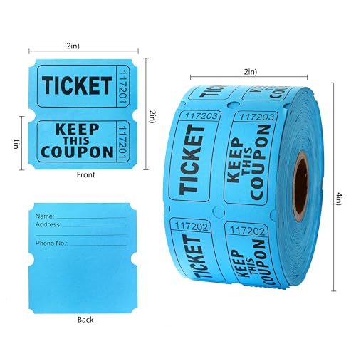 COKUMA 500 Pairs Raffle Tickets, Double Roll 50/50 Blue Raffle Tickets with Stub for Events, Easy Tear-Offs and Consecutive Number with Writable Back for Carnival Concert and Prize Drawings