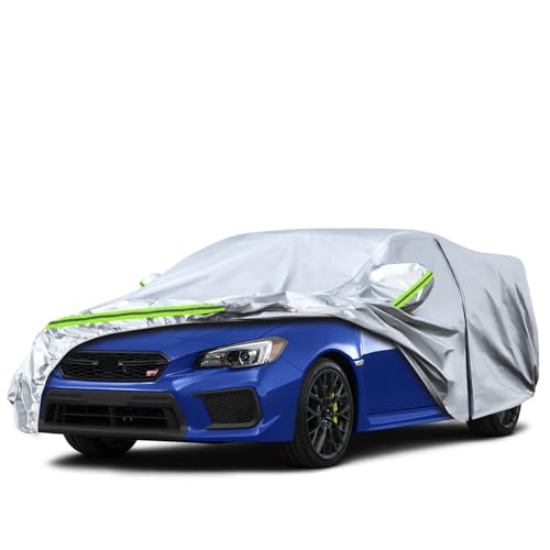 Image of Waterproof Car Covers Replace for 2014-2025 Subaru WRX, 6 Layers Silver All Weather Car Cover with Zipper Door & Windproof Bands for Snow Rain Dust Hail Protection