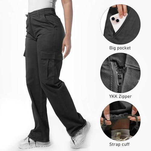 Soulsfeng Women's Baggy Cargo Pants Relaxed Fit Casual Cotton Hiking Pants with 6 Pockets3