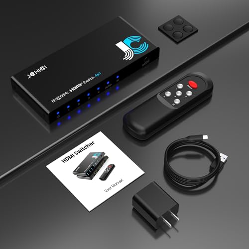 Image of HDMI 2.1 Switch 4 in 1 Out 8K 60Hz 4K 120Hz for PS5 Xbox Apple TV | HDCP 2.3 Dolby Atmos 48Gbps. PC Roku Projector.
